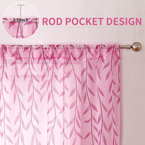 BROSHAN Pink Sheer Curtains 78 inches Long 2 Panels Set- Girls Bedroom Curtains Pretty Printed Curtain Sheers See Through Curtain Drapes for Livin...