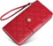 Women Wallet Long PU Leather with Zipper And Button Closure Card Slots Bracelet Coin Pouch (Red)...