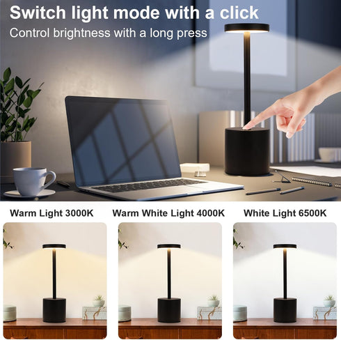 LED Cordless Table Lamp, Rechargeable Battery Operated Lamp, Stepless Dimmable USB Portable Powered Desk Lamp Night Light, for Office Bedroom Dorm...