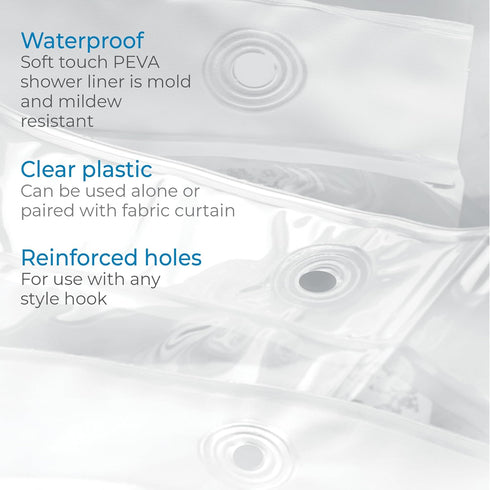 iDesign Waterproof PEVA Plastic Shower Curtain Liner for Use Alone or With Fabric Curtain, 72” x 72”, Clear...