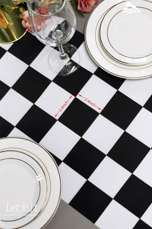 Table Runner Black and White Checkerboard Racing Theme for Anniversary Runner Dinner Parties Supplies Birthday Wedding Summer Outdoor Party Decora...
