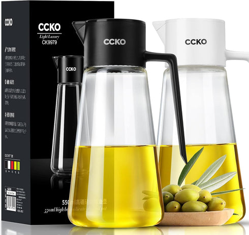 CCKO Glass Olive Oil Dispenser Bottle with Auto Flip Spout 19oz Olive Oil Bottle for Kitchen, No Drip Cooking Oil Dispenser for Soy Sauce, Syrup, ...