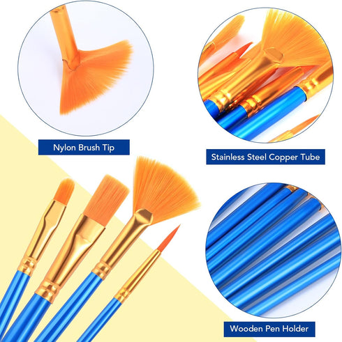 AROIC Acrylic Paint Brush Set, 15 pcs Nylon Hair Paint Brushes for All Purpose Oil Watercolor Face Body Rock Painting Artist, Small Paint Brush Ki...