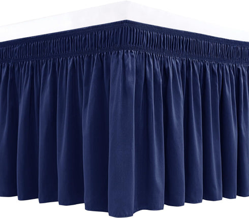 Biscaynebay Wrap Around Bed Skirts for Queen Beds 15" Drop, Navy Adjustable Elastic Dust Ruffles Easy Fit Wrinkle & Fade Resistant Silky Luxurious...