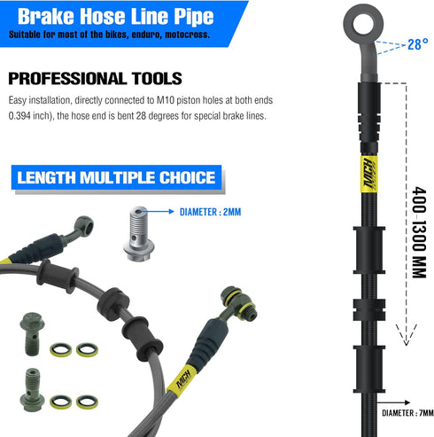 Motorcycle Hydraulic Brake Oil Hose - 28 28 Degree M10 Braided Steel Brake Clutch Oil Line Pipe for Dirt Bike Enduro Motocross Black 1100mm/43.31"...