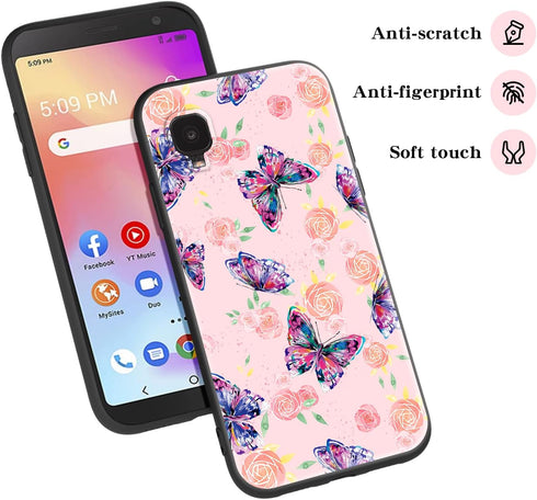 Case for Alcatel TCL A3 with Lanyard Strap Flowers Butterfly Design Shockproof Protective Phone Case for Girls Women Slim Floral Cover for TCL A3 ...