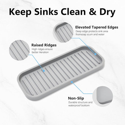 Silicone Sponge Holder 2 Pack, Dish Soap Holder for Kitchen Counter, Waterproof Sponge Soap Tray for Kitchen Sink Bathroom, Multipurpose Sink Cadd...