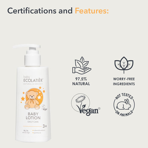 Baby Lotion - 98.2% natural ingredients - for Daily Care, Suitable for 3+, 150ml - Calendula Extract & Panthenol, Vegan baby lotion for newborn - ...