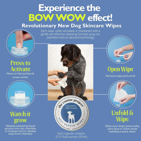 Best BARKIN' Wipes with Free Mesh Bag, Dog Wipes for Paws Ears and Butt, Micellar Aloe Scented Travel Friendly Puppy Wipes (12-Pack)...
