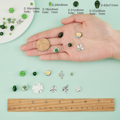 SUNNYCLUE 1 Box DIY 10 Pairs St Patrick's Day Earring Making Kit Green Theme Earrings Four-Leaf C Shamrock Peandant Charms Crystal Beads for Earri...