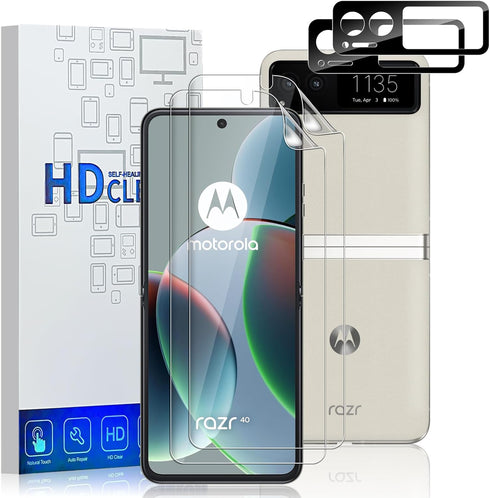 ?4 Pack?for Motorola Razr 2023 Screen Protector, 2 Pack Screen Protector + 2 Pack Lens Protector, HD Transparent, Anti-scratch, Automatic Repair W...