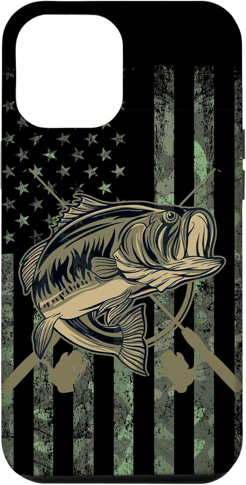 Camo American Flag Bass Fishing Gift Love Fishing Fisherman Case for iPhone 12 Pro Max...