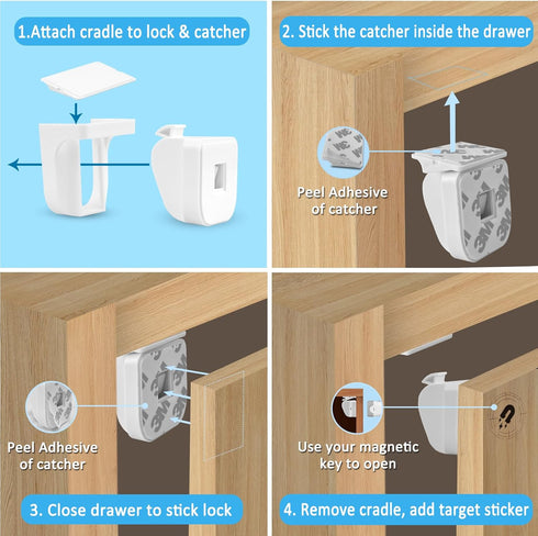 Child Magnetic Cabinet Locks (10 Locks and 2 Keys) -Baby Proofing Cabinet Latch Locks with Lighting Function, Fit Most Cabinets and Drawers (10+2)...