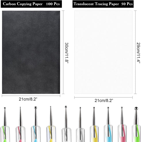 ASTARON 150 Sheets Black Carbon Copy Paper and Tracing Paper with 5 Pcs Embossing Styluses Tool Set, Carbon Transfer Paper for Tracing on Wood Fab...