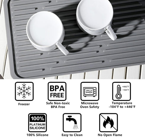 Dish Mat Silicone Dish Drying Mats Works For Drying Stemware Cocktail Glasses Silverware Pots Pans Knives and Dish Rack for Kitchen Counter Sink B...