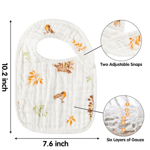 Zainpe 6Pcs Muslin Cotton Bibs for Baby Flower Bunny Deer Adjustable Machine Washable Neutral Burp Cloths with 6 Absorbent Soft Layers for Unisex ...