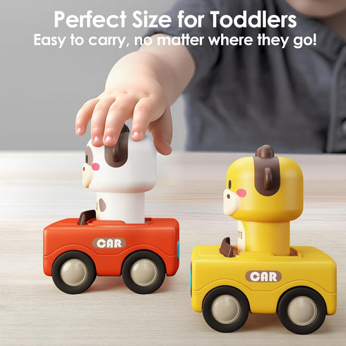iPlay, iLearn Press and Go Car Toys for Toddlers 1-3, Baby Animal Racing Cars, Infant Play Vehicle Set, Baby Push Go Friction Car Toys for 6-9-12-...