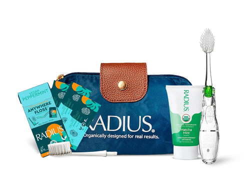 RADIUS Clean Getaway Deluxe Oral Care Gift Set (Tour Travel Toothbrush With Replacement Head, Organic Matcha Mint Toothpaste, 0.8oz, Biodegradable...