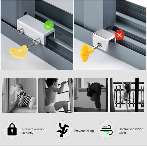 Window Locks,Sliding Security Windows Locks With Key, Window Security Bars for Vertical&Horizontal Slide Door,Adjustable Security Locks For Child ...