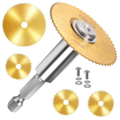 1/4-Inch Hex Shank with 4PCS Rotary Drill Saw Blades(Titanium Coating),HSS Saw Disc Wheel Cutting Blades for Drills Rotary Tools...
