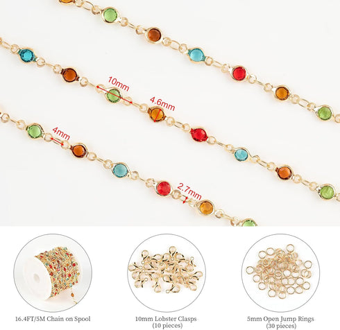 KYUNHOO 5M Colorful Crystal Rhinestones Jewelry Chain Link Gold Plated Brass Chain Bulk for Women Necklace Making Jewelry Supplies DIY Handcrafts ...