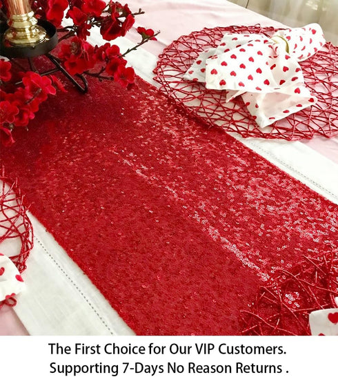 ShiDianYi Red Sequin Table Runner 14"x108" - Glitter Cloth for Parties, Weddings, Events - Sparkle Cover Overlay Decor...