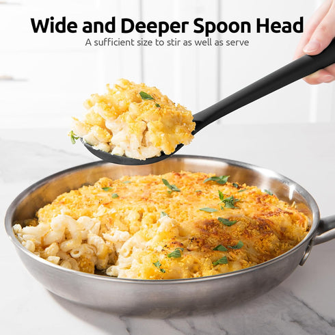 600ºF Heat Resistant Silicone Spoon: U-Taste 13.3in Solid Kitchen Cooking Spoon, Nonstick Food Grade Large & Long Soup Rubber Utensil for Mixing, ...