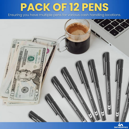 1InTheOffice Counterfeit Bill Detector Pen, Fake Money Marker Detector, (12 Pack) Counterfeit Pen...
