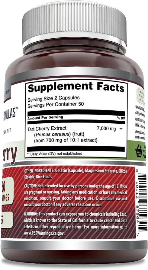 Amazing Formulas Tart Cherry Extract 7000mg Per Serving Capsules Supplement | Non-GMO | Gluten Free | Made in USA (100 Count)...