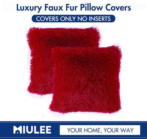 MIULEE Pack of 2 Luxury Faux Fur Throw Pillow Cover Deluxe Winter Decorative Plush Pillow Case Cushion Cover Shell for Sofa Bedroom Car 18x18 Inch...