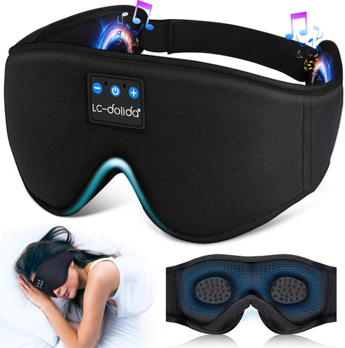 LC-dolida Sleep Headphones, 3D Sleep Mask Bluetooth Wireless Music Eye Mask, Sleeping Headphones for Side Sleepers Sleep Mask with Bluetooth Headp...