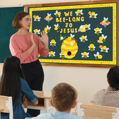 Bee Bulletin Board Decorations Set, Summer Bee Jesus Religious Bulletin Board Decorations Christian Cutout for Classroom Back to School Library Ho...