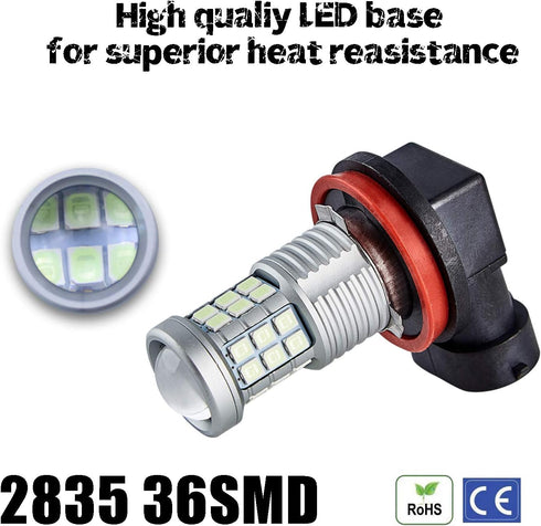Super Bright 3000lm H8 H11 LED Fog Lights Bulbs DRL High Power 3030 Chips with Projector Lens Replacement for Cars Trucks, Ice Blue...