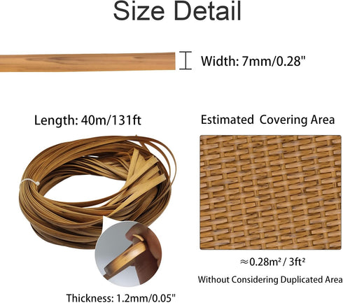 40m/131ft 7mm Light Wood Wicker Repair Kit, PE Rattan Repair Kit for Wicker Chair Fixing, Patio Furniture Repair...