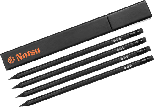 4pc Black Pencils #2 Set | All Black Wood Writing Pencils with Travel Case...