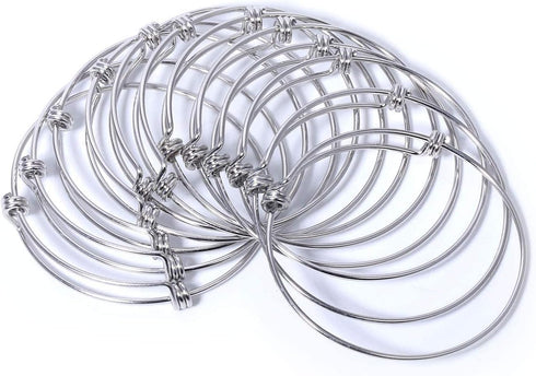 ALEXCRAFT 12 PCS Silver Expandable Bangle Bracelets Adjustable Wire Blank Bangles Set Stainless Steel Bracelets for DIY Jewelry Making 2.6 Inches...