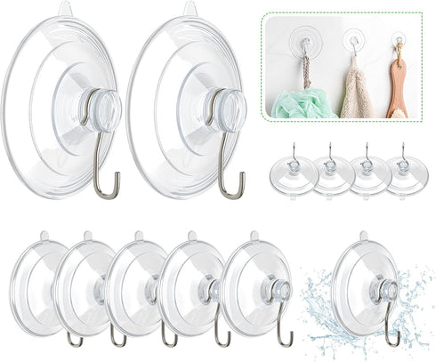 HangerSpace Suction Cup Hooks, 12 Packs Combo Set Clear PVC Suction Cups with Metal Hooks Removable Suction Cups for Kitchen Bathroom Shower Wall ...