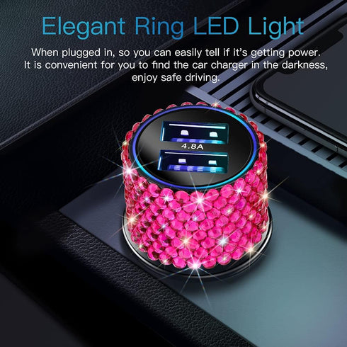 OTOSTAR Dual USB Car Charger, 4.8A Output, Bling Rhinestones Car Decorations Accessories Fast Charging Adapter for iPhones Android iOS, Samsung Ga...