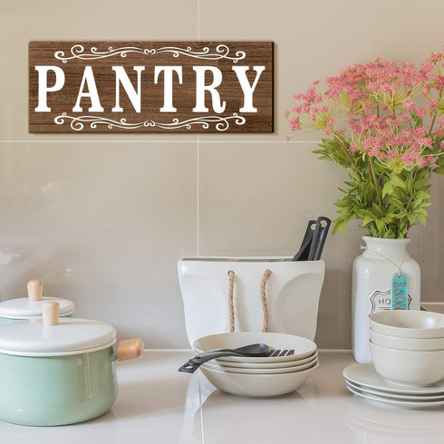 Pantry Sign Wall Decor Farmhouse Pantry Sign Wooden Rustic Retro Hanging Wooden Art Printed Decor for Home Room Holiday Decoration, 16 x 6 Inches(...