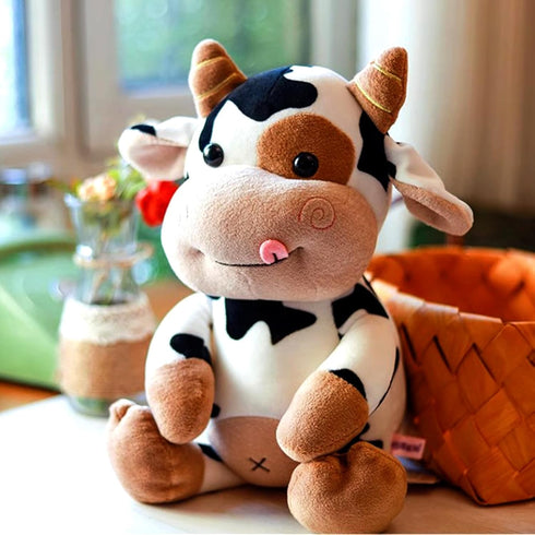 Cow Plush Toy Cow Stuffed Animal Cute Soft Plush Cow Toy Cow Doll 12 Inch for Kids,Toddlers (Black and white naked cattle)...
