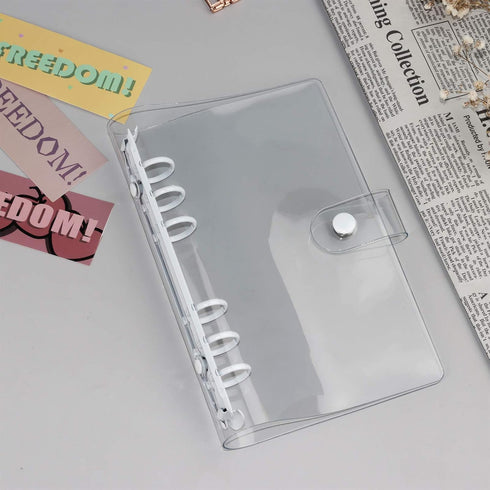 Multibey A5 6-Rings Binder Rings Soft Clear Cover Transparent Shell with Snap Clousure for Spiral Journal Planner DIY Scrapbook Notebook (A6, Whit...