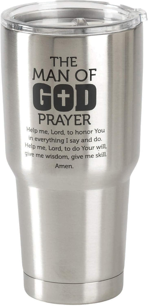 Man of God Prayer Brushed Silver 30 ounce Stainless Steel Metal Travel Tumbler...