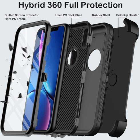 for iPhone XR Case with Built-in Screen Protector,Belt Clip Holster,Heavy Duty Shockproof Drop Protection Military Grade Rugged Full Body Durable ...
