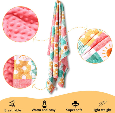 Baby Blanket for Girls, Super Soft Double Layer Minky Blankets with Dotted Backing, Sun Smile Toddler Newborn Nursery Bed Blanket, You are My Suns...
