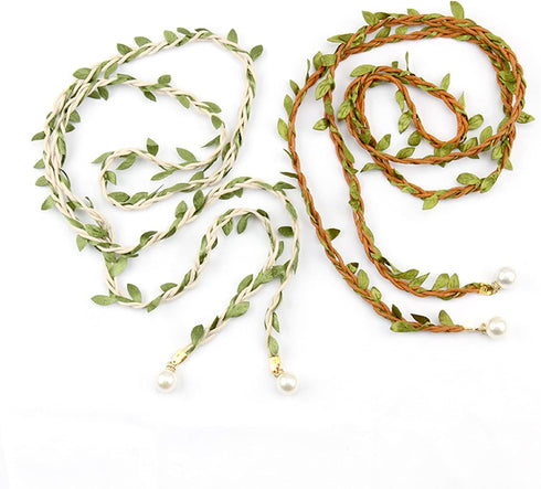 Artificial Leaf Skinny Belts Twisted Braided Waist Rope with Faux Pearl for Women Dresses DIY Wreath Gift Wraping Craft...