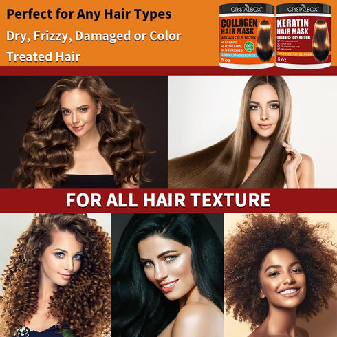 2 Pack Collagen Hair Mask & Keratin Hair Mask,Hydrating Argan Oil Hair Repair Treatment Deep Conditioner Hair Protein Treatment for Dry Damaged Ha...