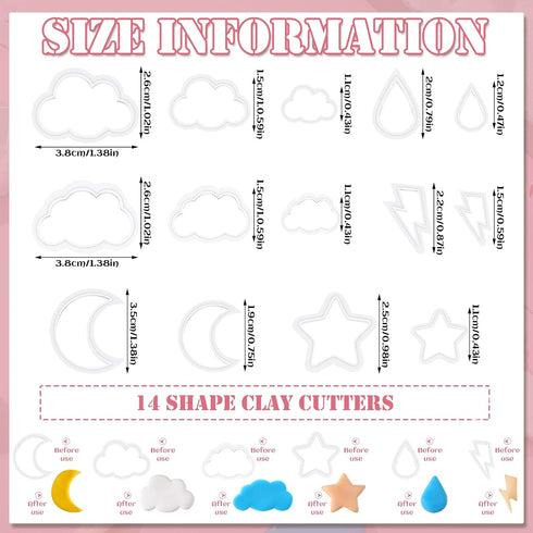Kajaia 14 Pcs Polymer Clay Cutters Set, Cloud Moon Star Crescent Clay Earring Cutters Rain Drop Lightning DIY Clay Jewelry Making Supplies for Beg...