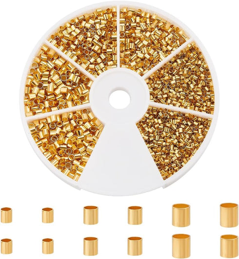 PH PandaHall 3000 Pcs 3 Sizes Brass Tube Crimp Beads Cord End Caps Diameter 1.5mm 2mm 2.5mm for Bracelet Neckalce Jewelry Making Golden...