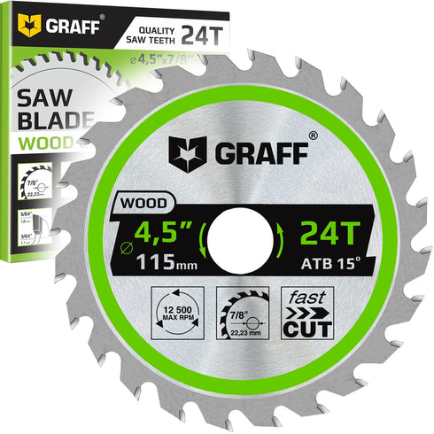 GRAFF 4-1/2 Inch Circular Saw Blade - 24-Teeth Grinder Saw Blade for Wood, Plywood, Drywall, MDF, Plastic - Wood Cutting Blade for Angle Grinder...