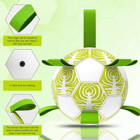 Dog Toys Soccer Ball with Straps, World Cup Interactive Toys for Tug of War, Dog Water Toys, Puppy Birthday Gifts for Small & Medium Dogs (Cabbage...